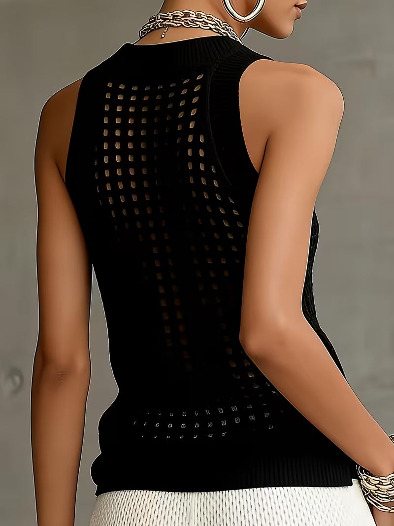 Raiane | Sleeveless Open Knit High Neck Top
