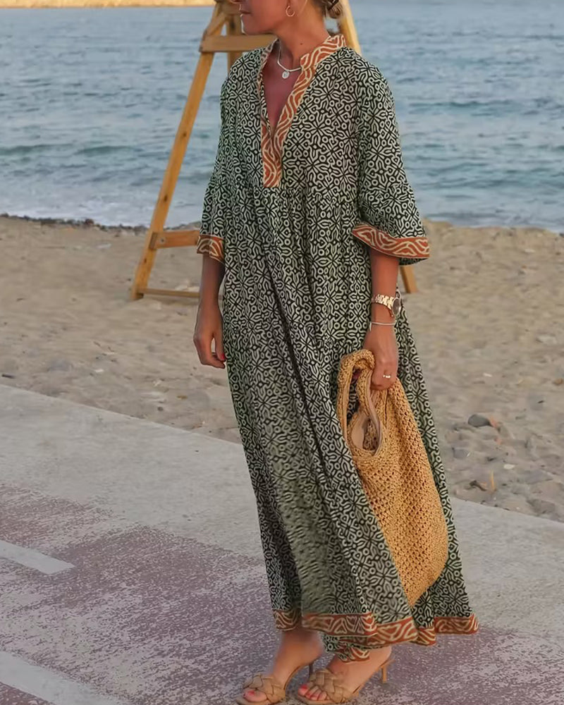 Amandi | Printed V Neck Maxi Dress