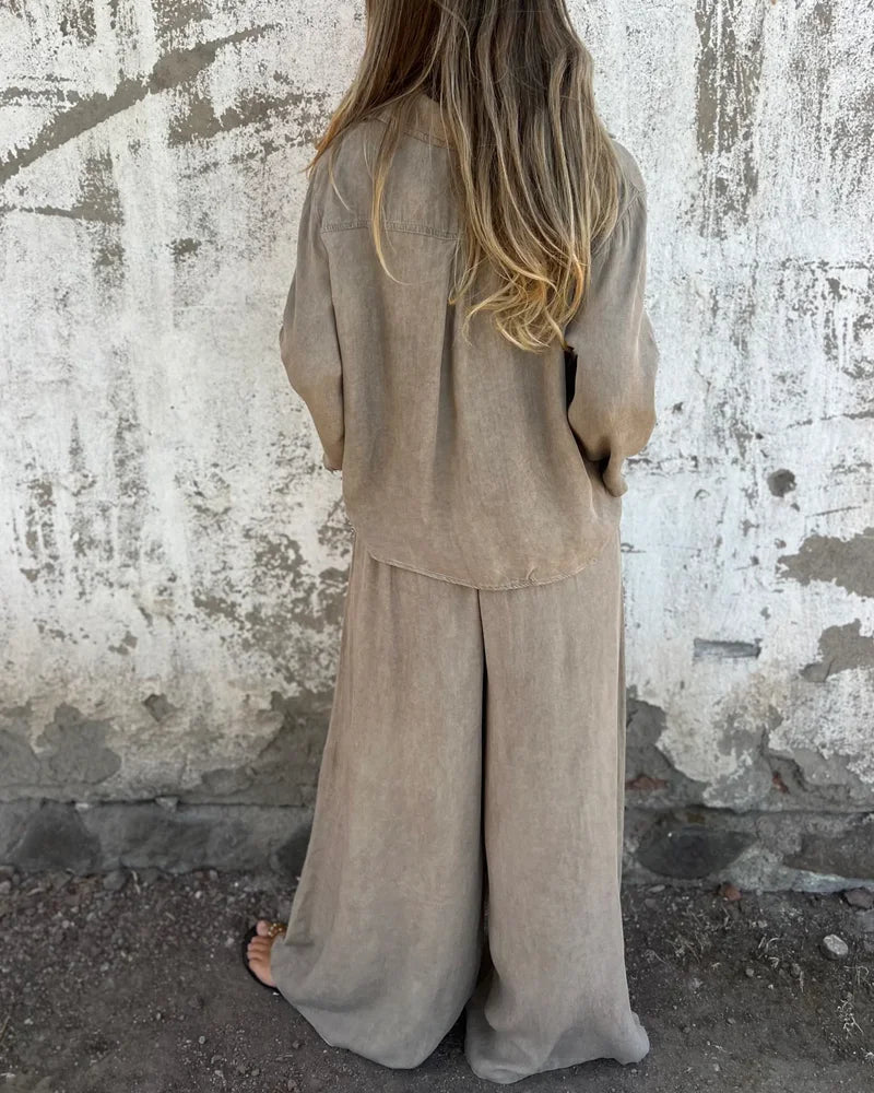 Bogna | Two-Piece Set Tie-Front Shirt Wide-Leg Pants