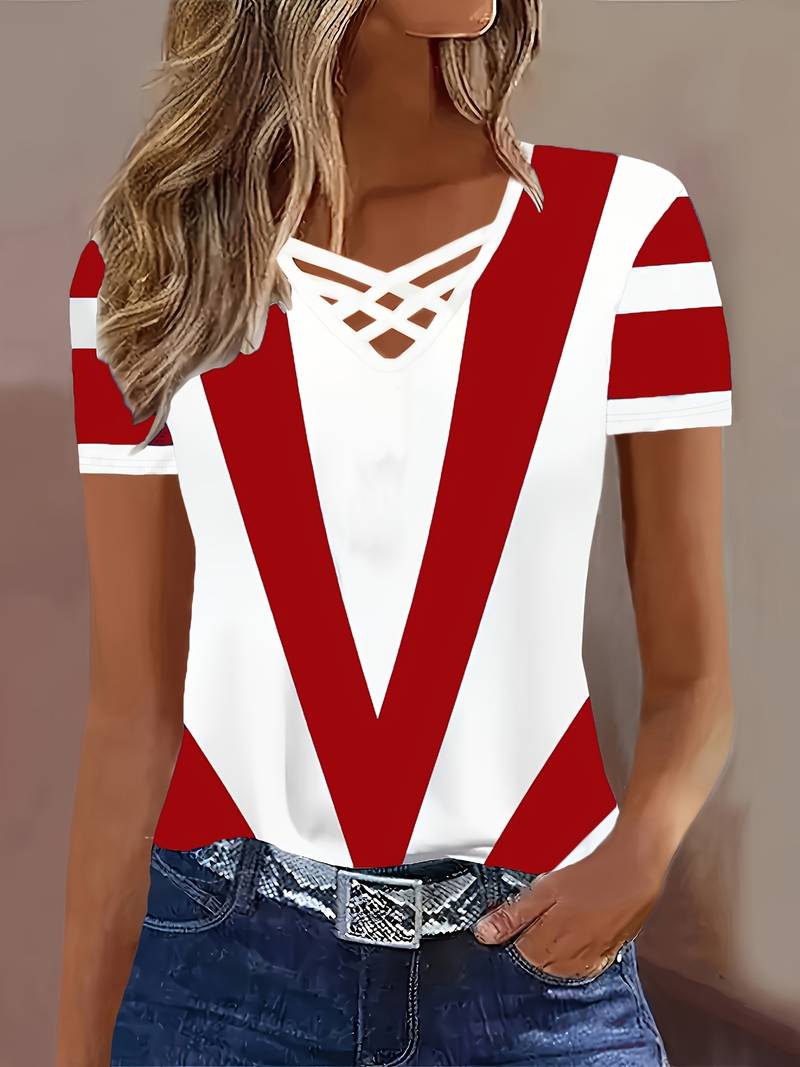 Maia | Color Block Criss Cross Neck Top