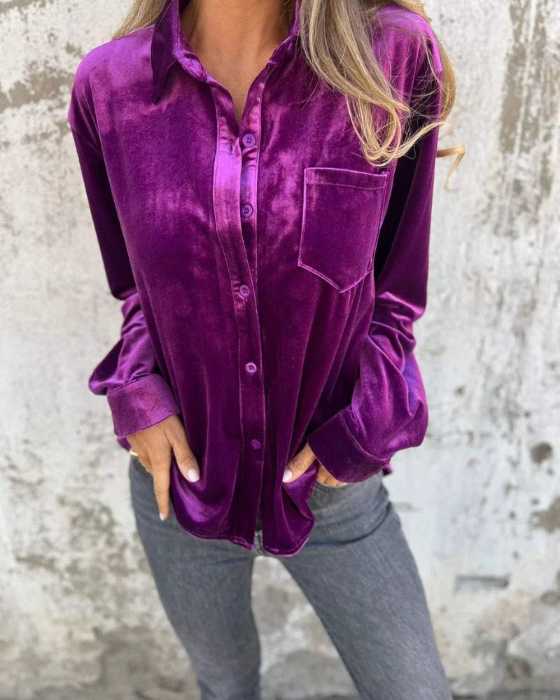 Arinka | Velvet Long Sleeve Button Front Shirt