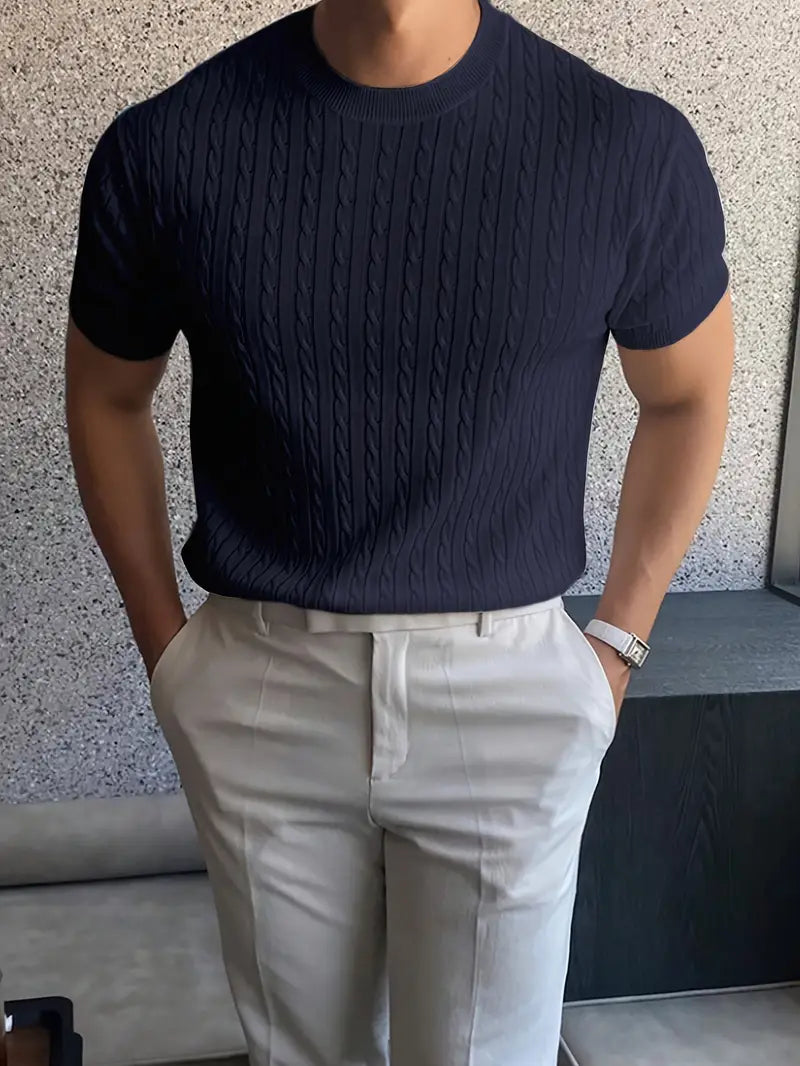 Kiril - Cable Knit Short Sleeve Crewneck Jumper