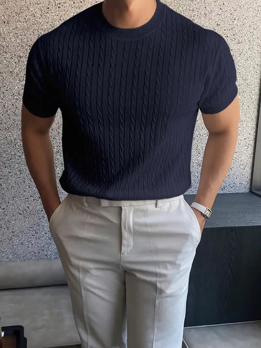 Kiril - Cable Knit Short Sleeve Crewneck Jumper