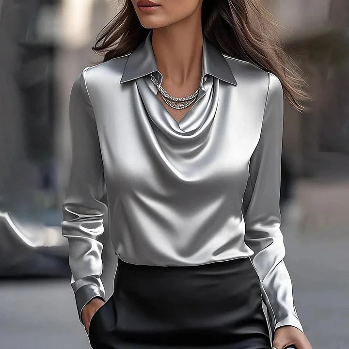 Malvina | Satin Cowl Neck Long Sleeve Blouse