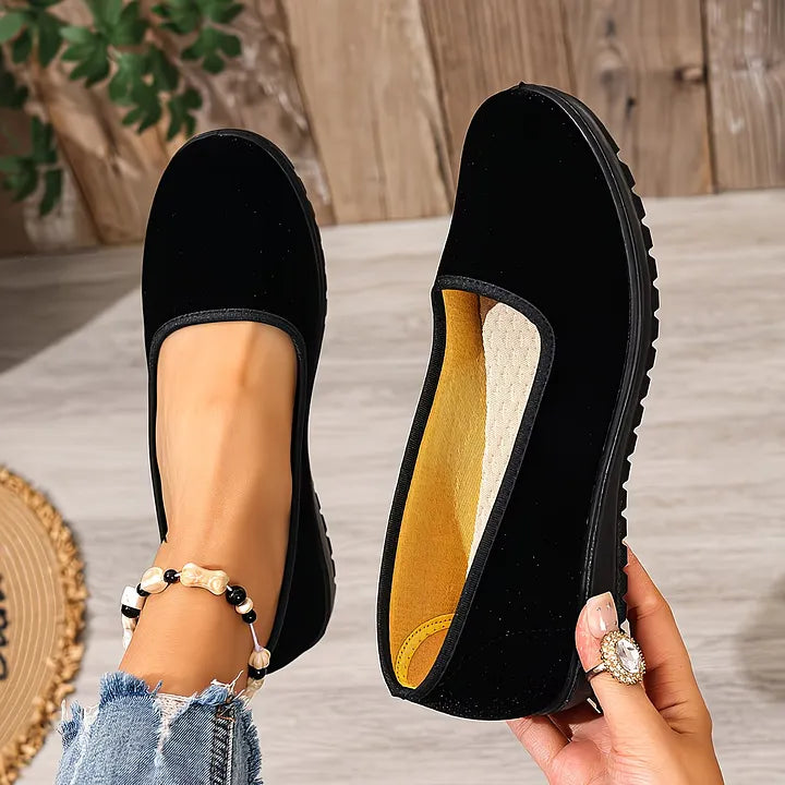 Sumaiya | Black Slip On Flat Shoes