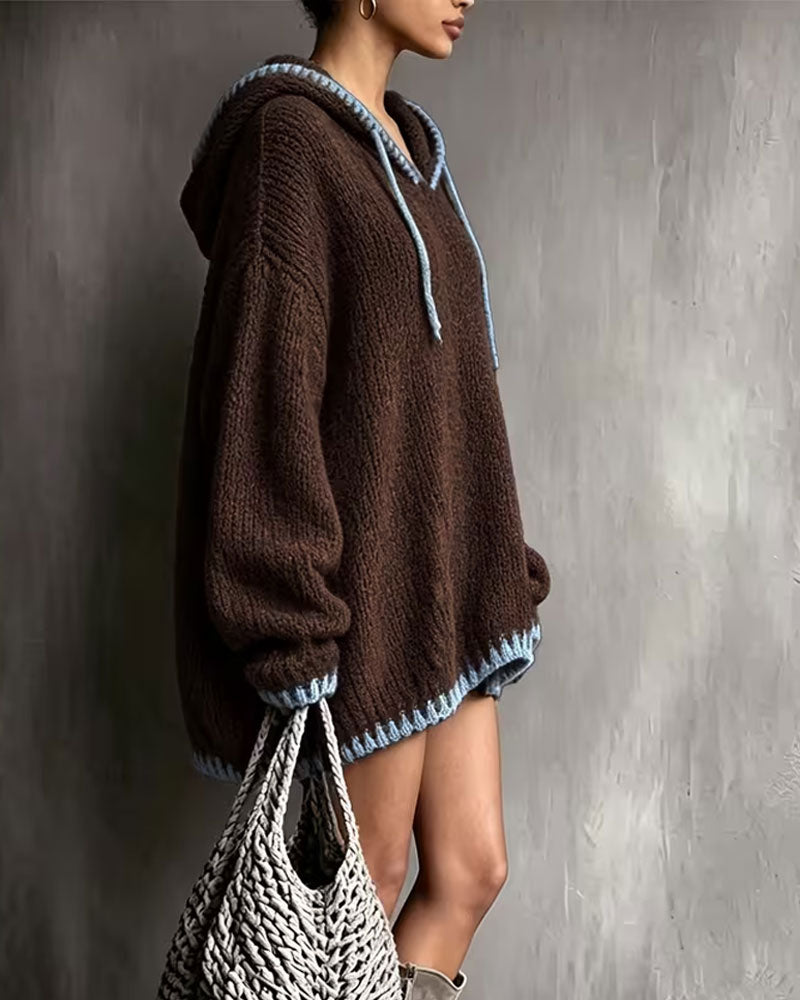 Engels | Sweater With Hood and Blue Contrast Stitching