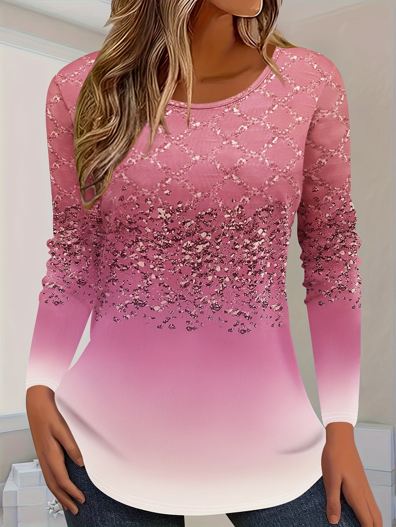 Esmeica | Geometric Print Long Sleeve Top