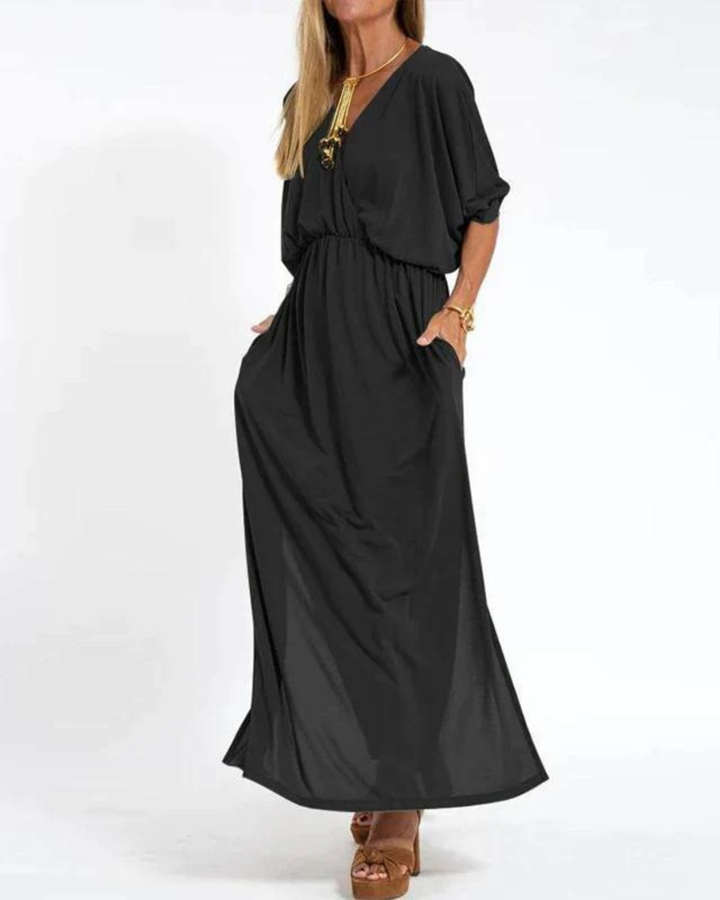 Janell | V Neck Batwing Sleeve Maxi Dress