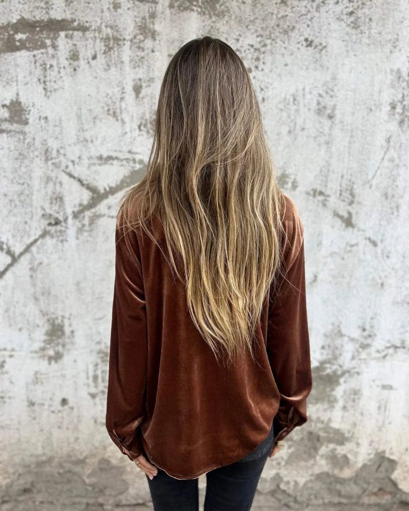 Arinka | Velvet Long Sleeve Button Front Shirt