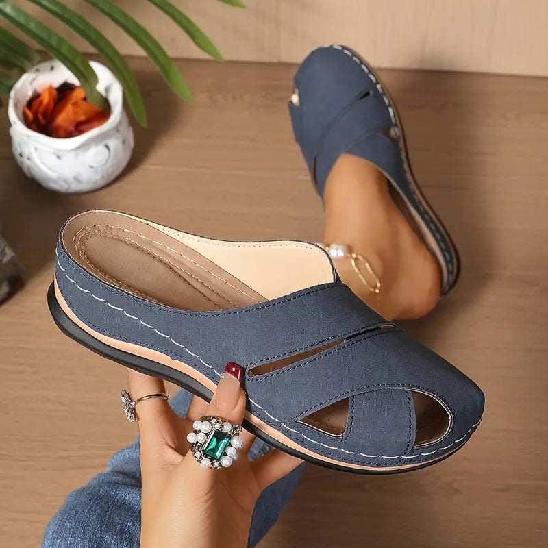 Tereza | Round Toe Cutout Slide Sandals