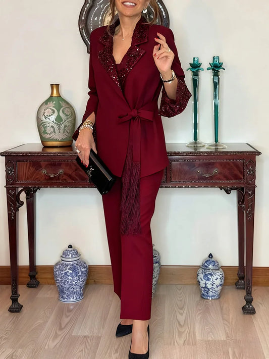 Nitzanit | Sequin Trim Jacket Trouser Set