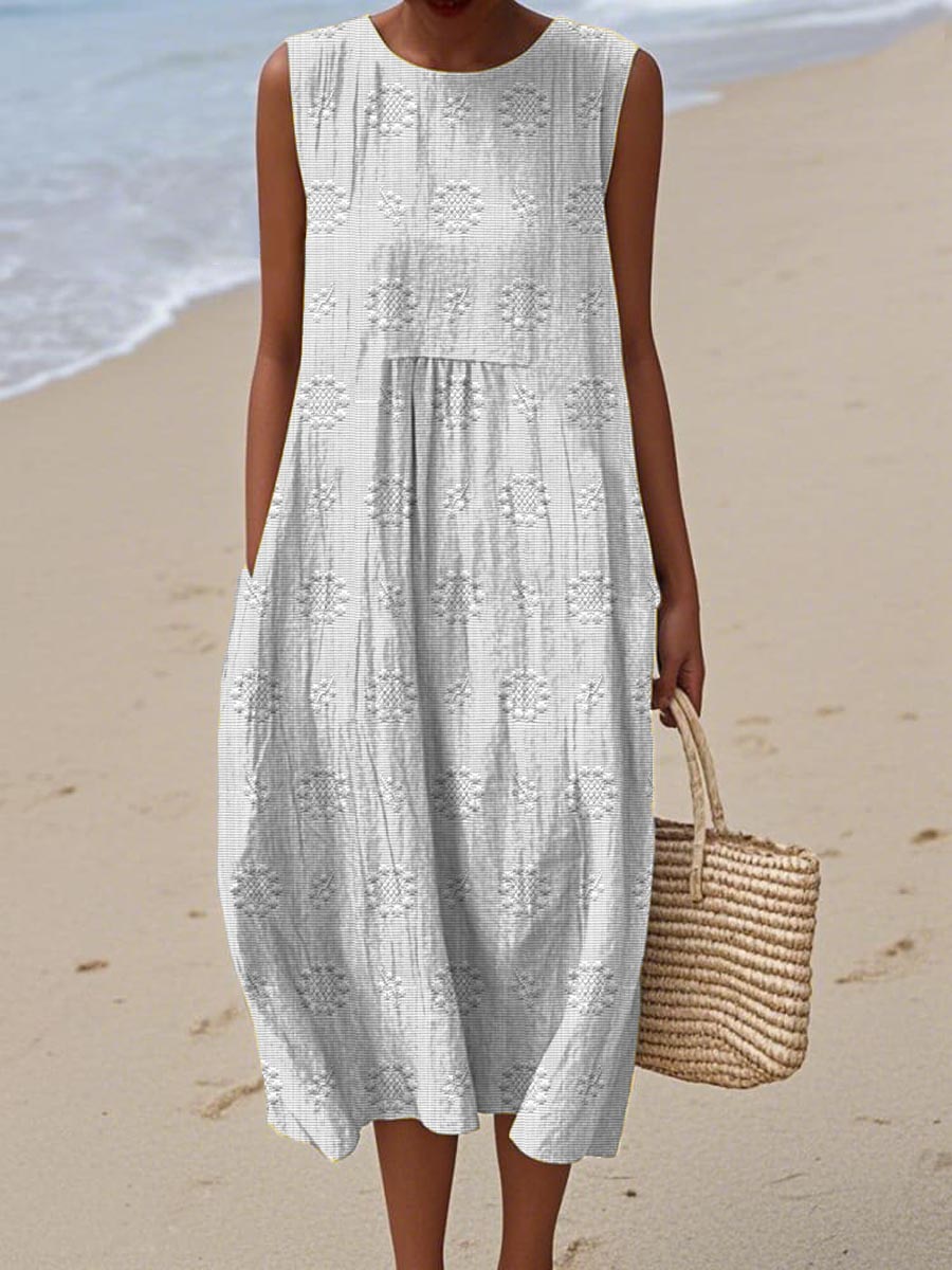 Aikaterini - Sleeveless Textured Pocket Midi Dress