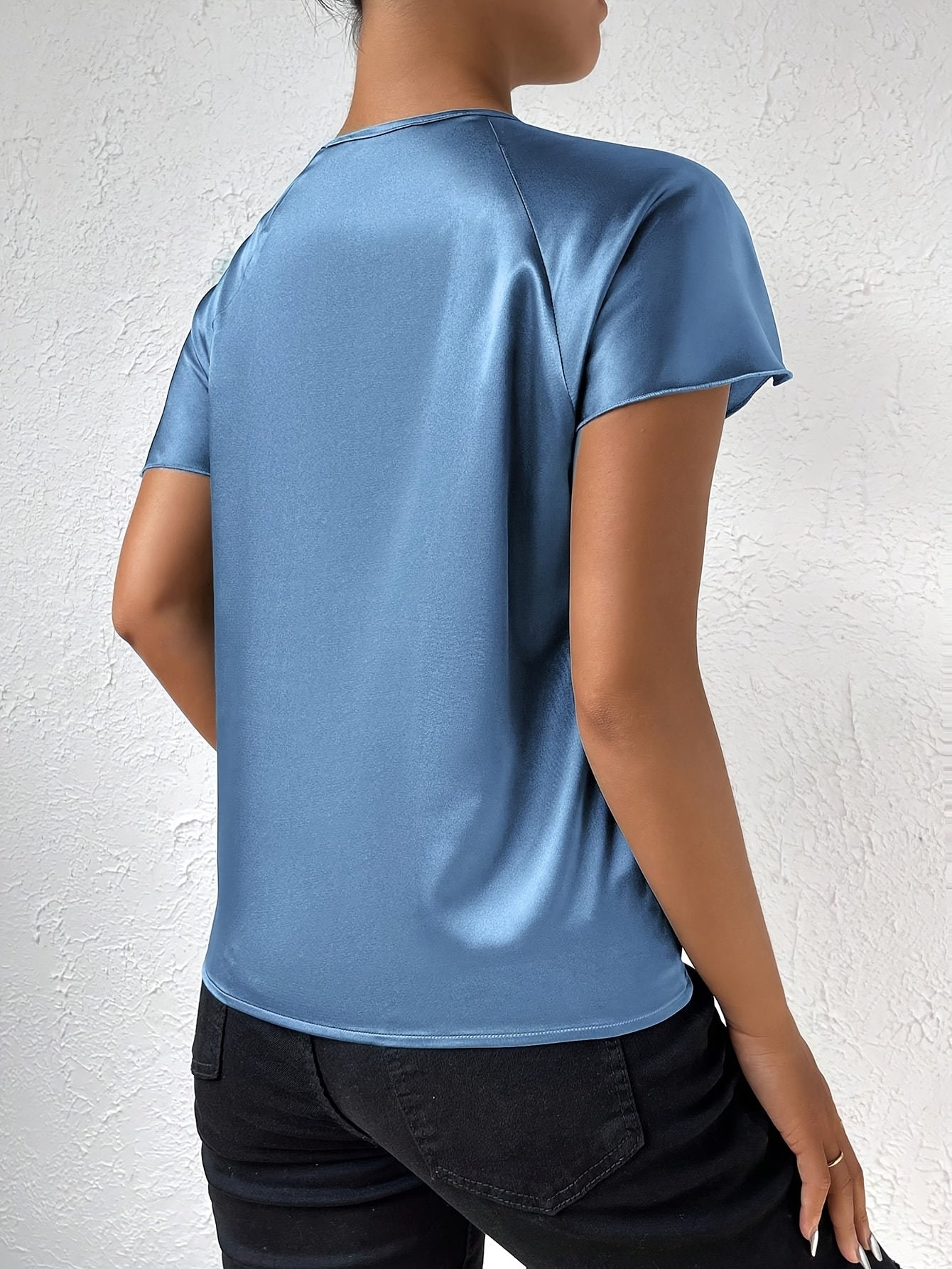 Loretta | Blouse Satin Look Draped Short Sleeve Top