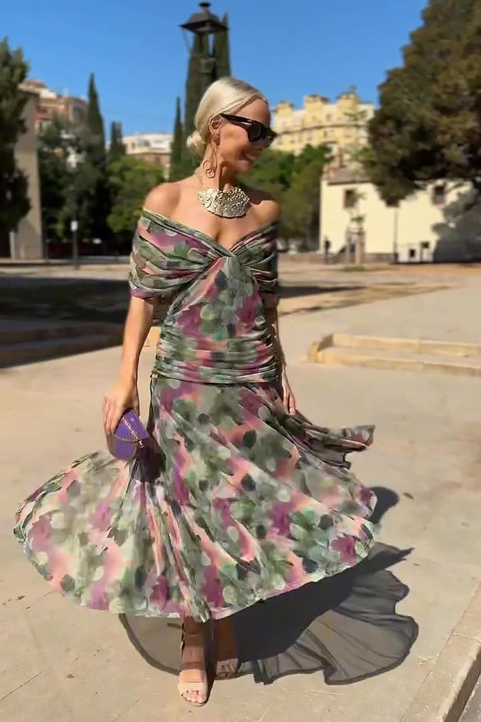 Nefeli | Maxi V Neck Printed Party Dress