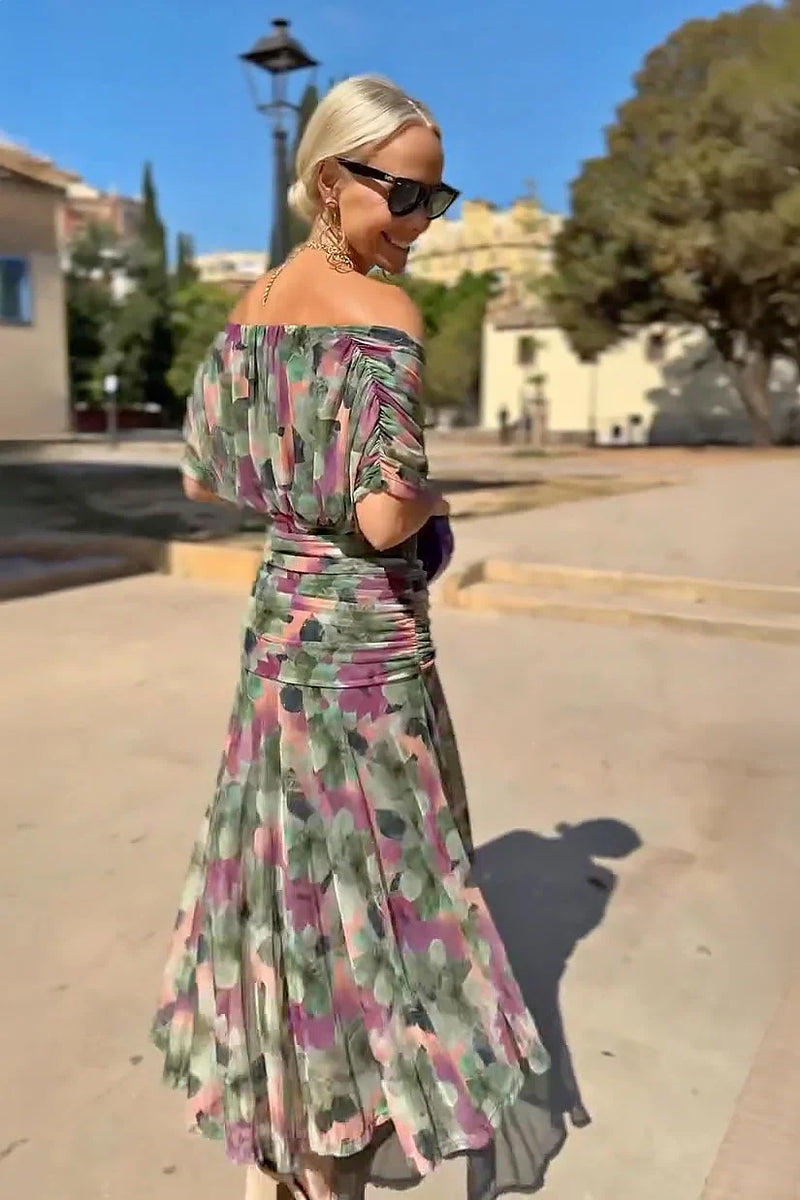 Nefeli | Maxi V Neck Printed Party Dress