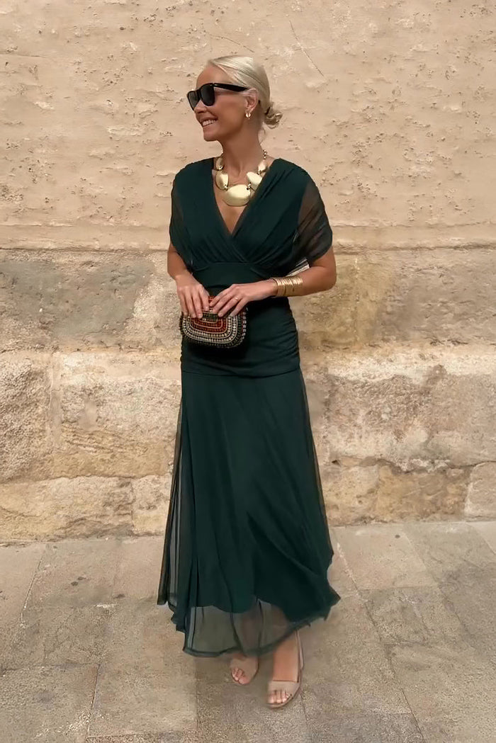 Nefeli | Maxi V Neck Printed Party Dress