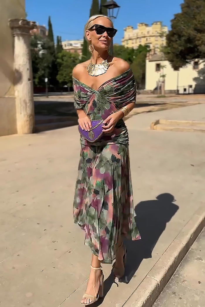 Nefeli | Maxi V Neck Printed Party Dress