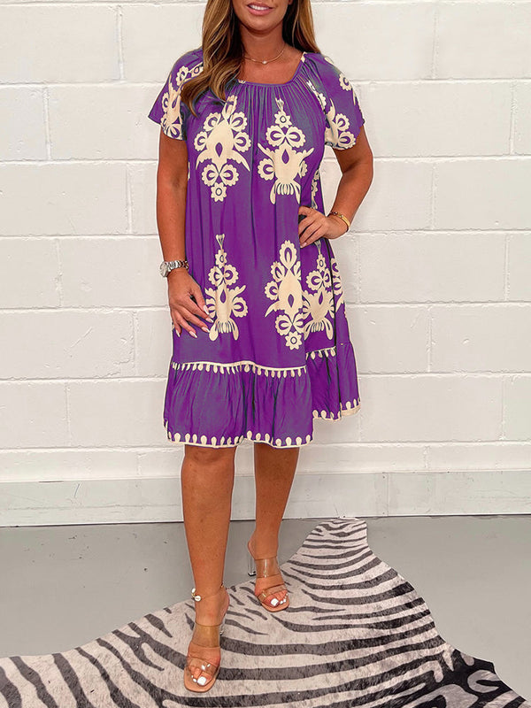 Ranee | Printed Midi Dress Short Sleeve Relaxed Fit