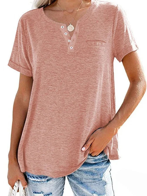 Cettina | Short Sleeve Pocket Henley T Shirt