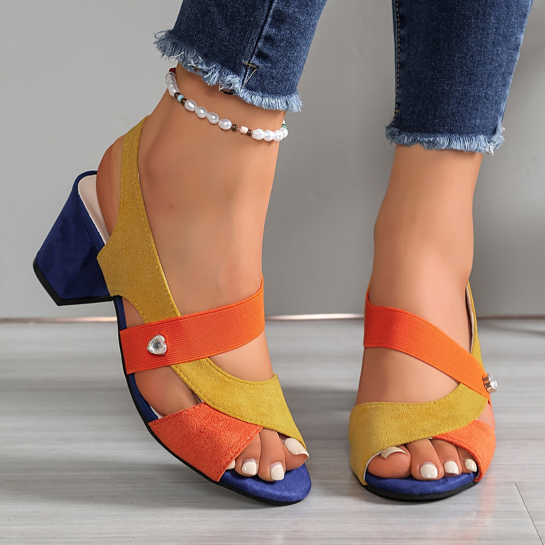 Josien | Colorblock Open Toe Block Heel Sandals