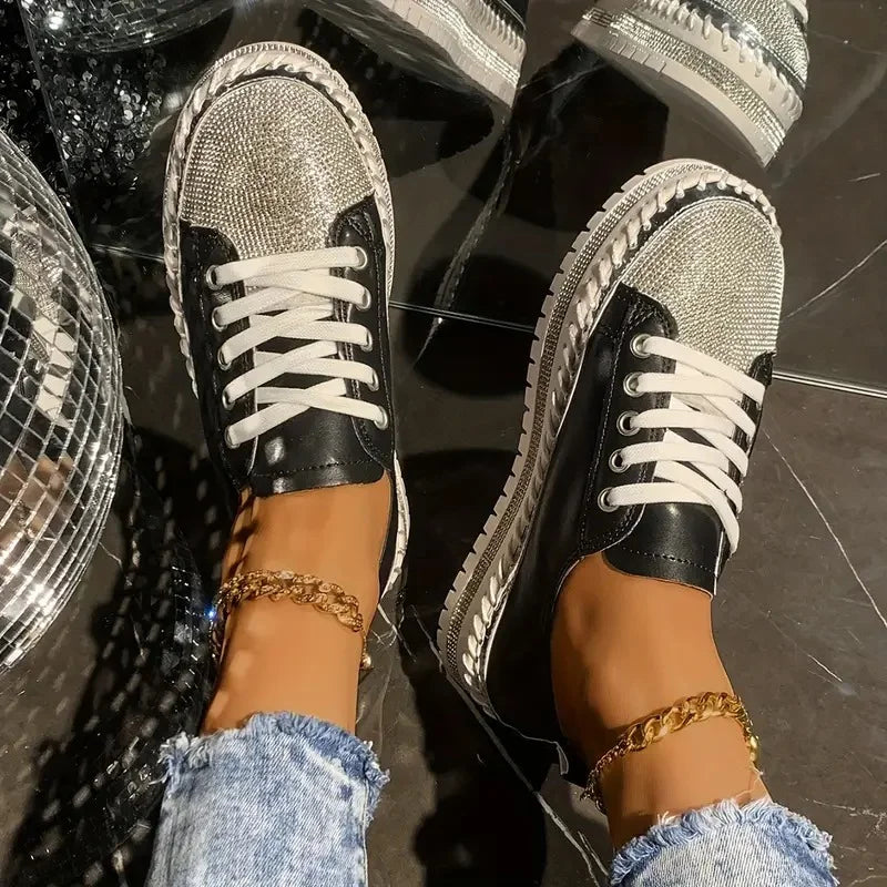 Draya | Rhinestone Lace-Up Low-Top Sneakers
