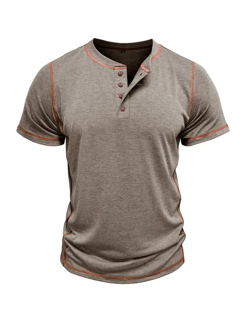 Orazio | Henley Short Sleeve Contrast Stitch Shirt