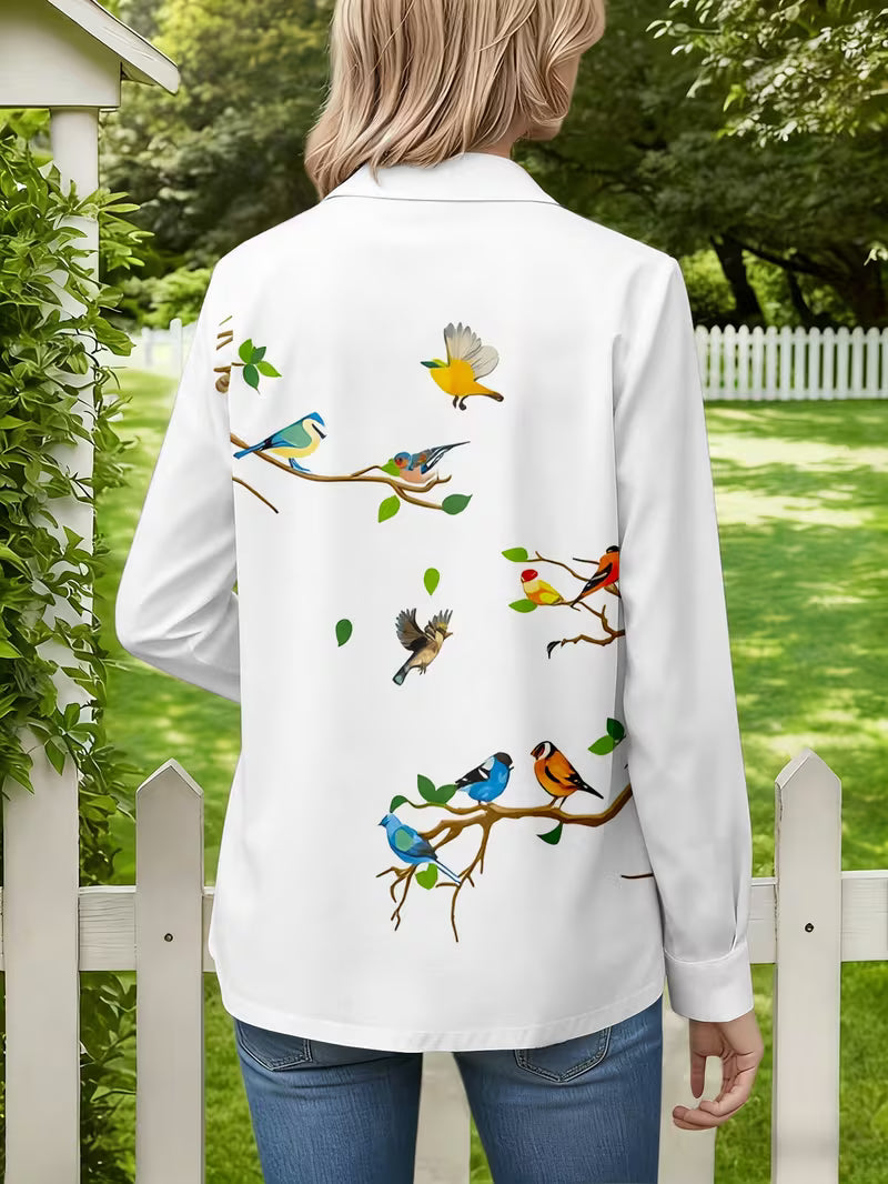 Clarella | Long Sleeve Printed Bird Shirt