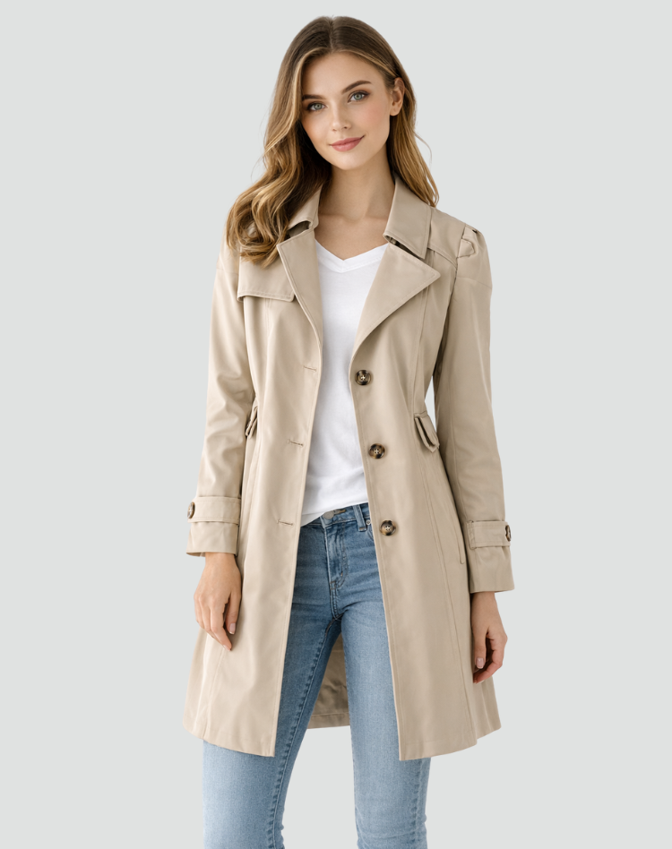 Ashley | Coat Notch Collar Button Front Belted