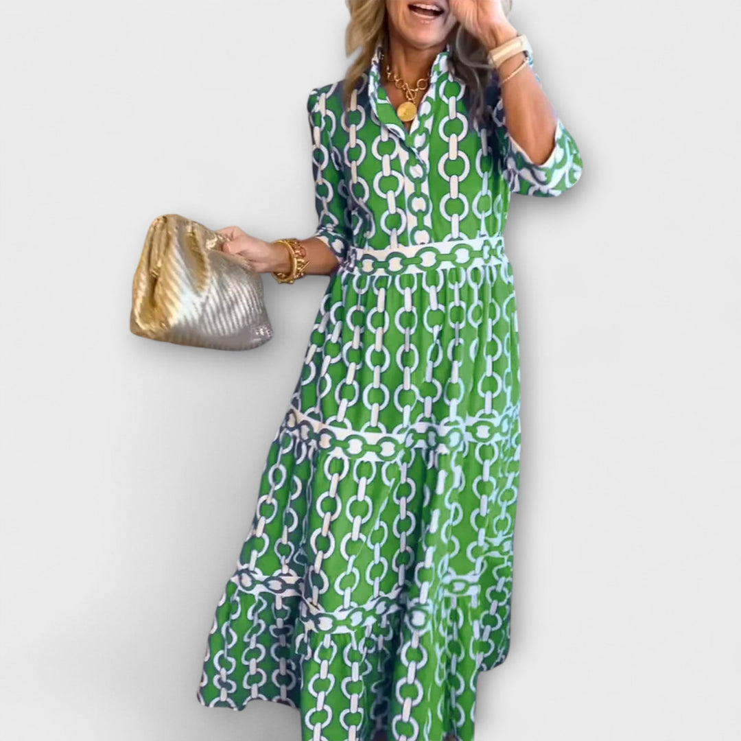 Stavroula | Chain Print V-Neck Midi Dress