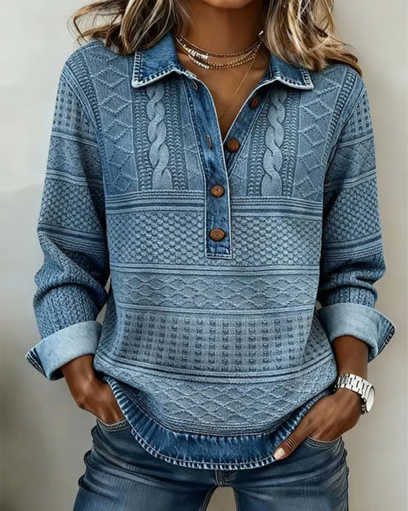 Melkorka | Cable Knit Half Button Collared Sweatshirt