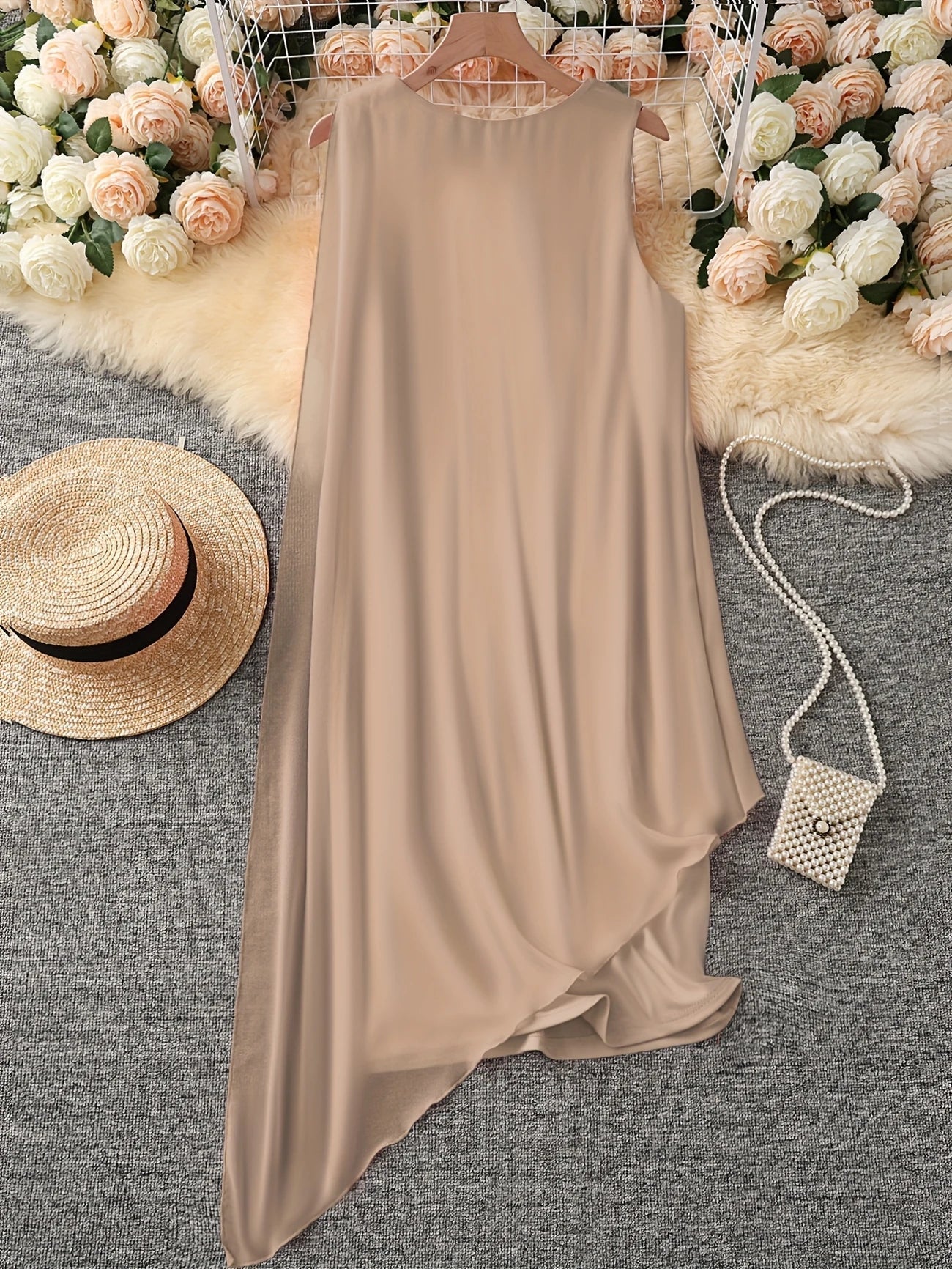 Maren | Sleeveless Asymmetrical Overlay Midi Dress