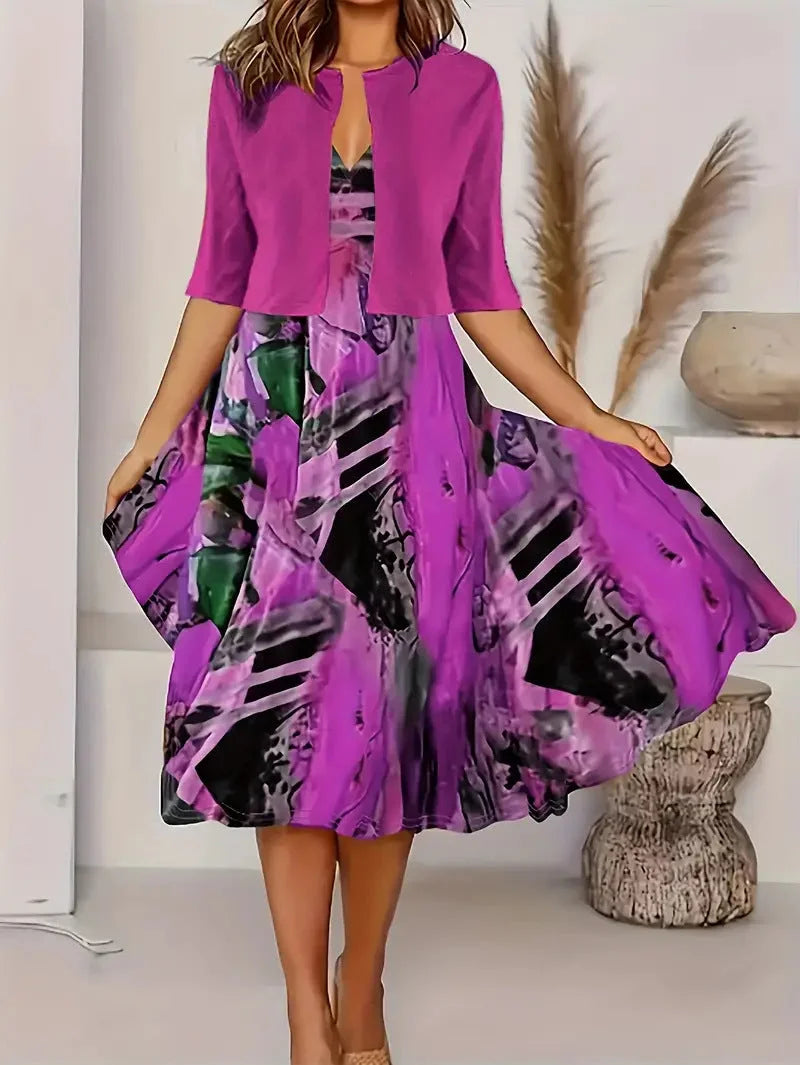 Vainoana | Floral Print Midi Dress with Jacket