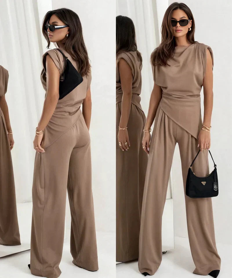Sonia | Sleeveless Draped Wide Leg Jumpsuit