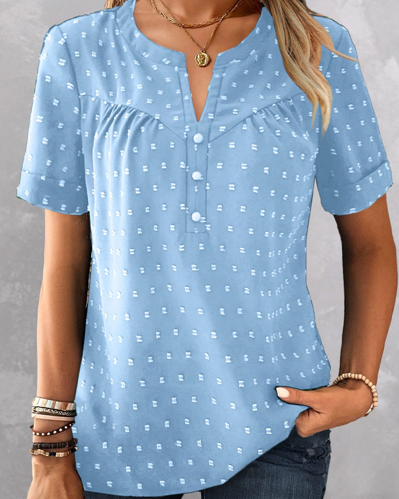 Seela - Short Sleeve V Neck Button Blouse