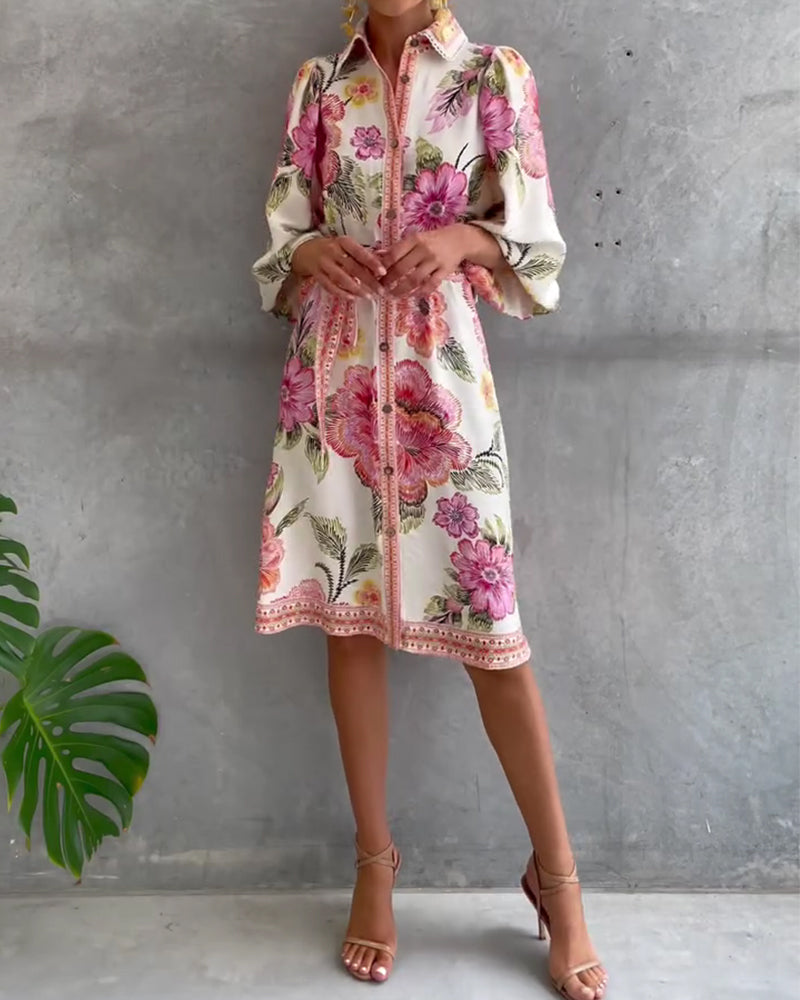 Nylera | Floral Button Front Midi Shirt Dress
