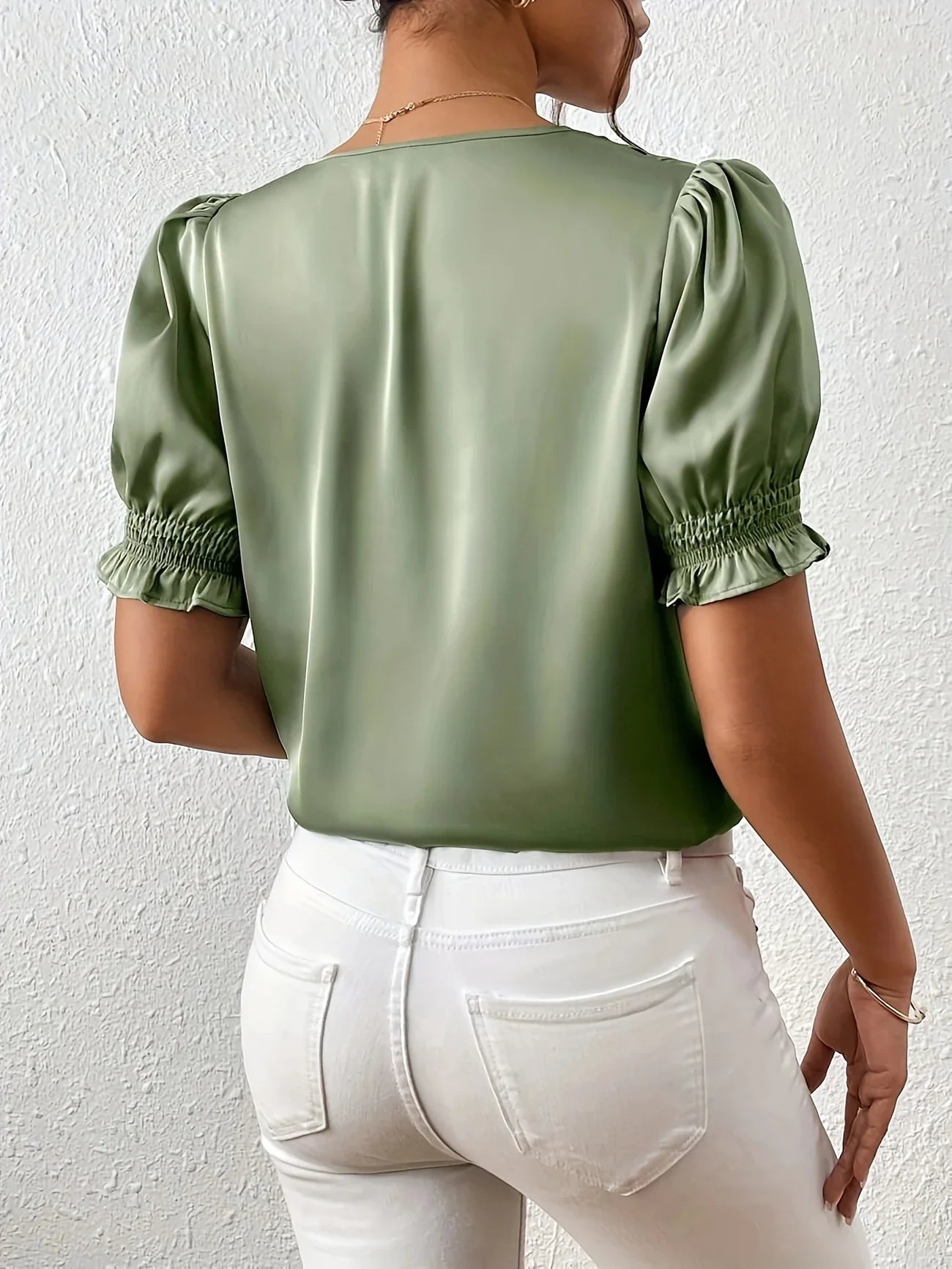 Abella | V-Neck Puff Sleeve Button Blouse