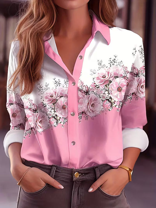 Yaleian | Floral Pink Long Sleeve Button Blouse