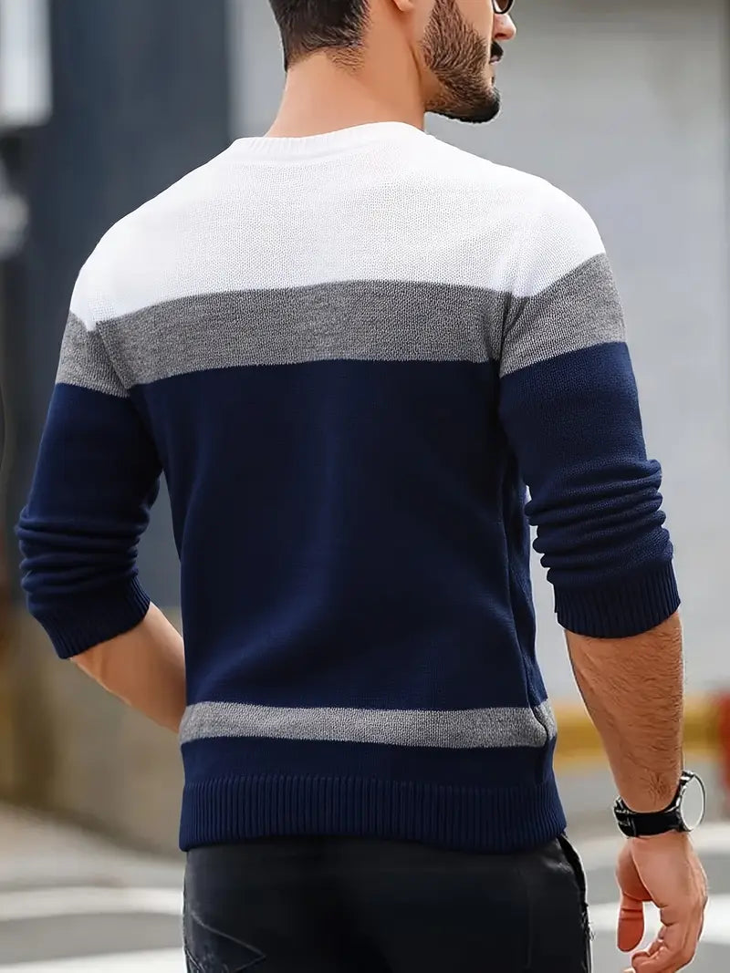Watkins | Color Block Cable Knit Crewneck Sweater