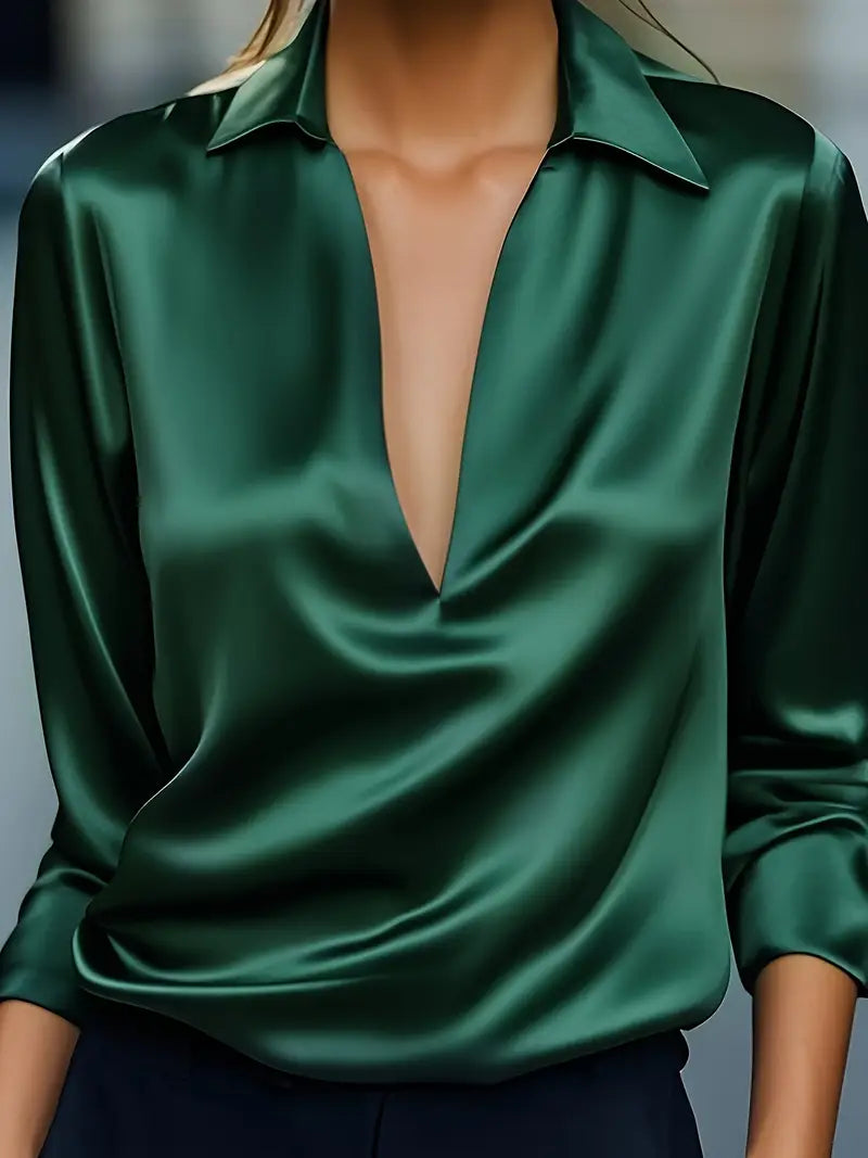 Lianyandra | V-Neck Satin Blouse in Light Pink