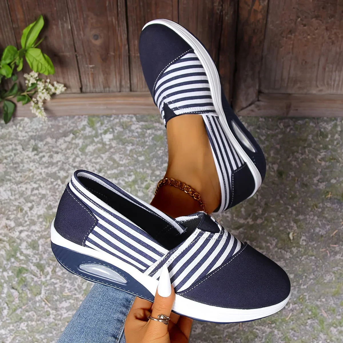 Tasha - Striped Slip On Wedge Sneakers