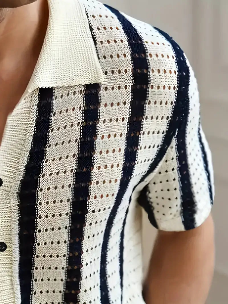 Cordell | Striped Short Sleeve Button Knit Shirt