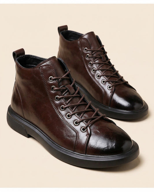 Kervens | Leather-Look Lace-Up Ankle Boots