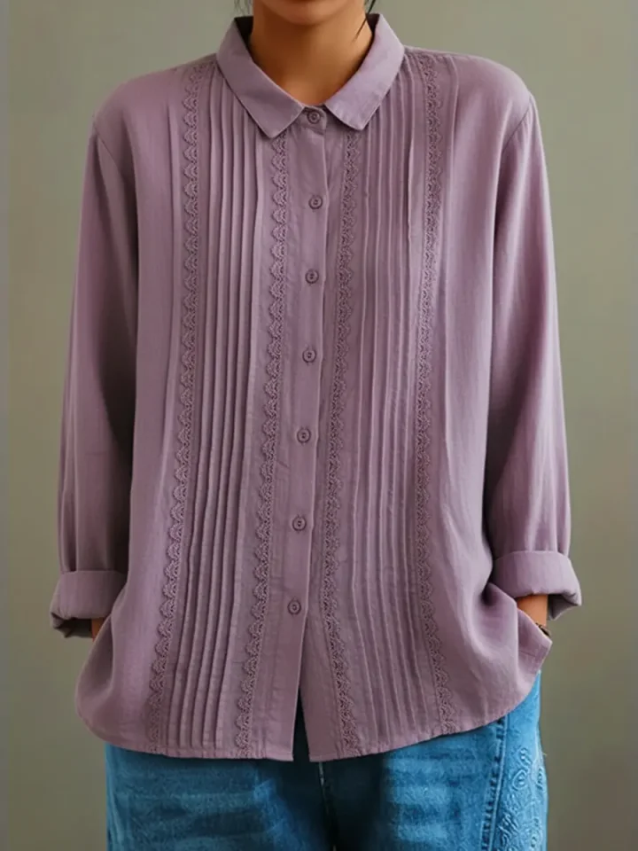 Tzurya | Long Sleeve Pleated Button-Front Blouse