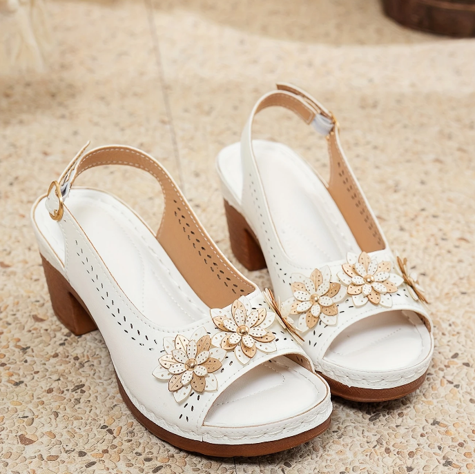 Haisley | Slingback Block Heel Floral Sandals