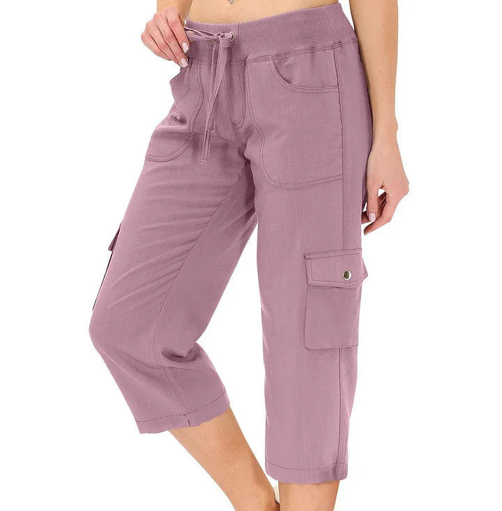 Mileni - High Waist Capri Cargo Drawstring Pants With Pockets