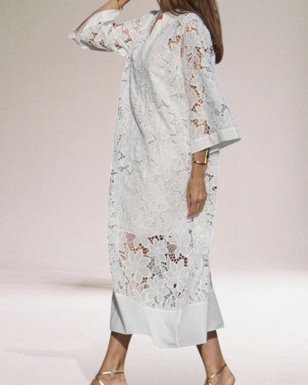 Hafina | Lace V-Neck Three-Quarter Sleeve Dress