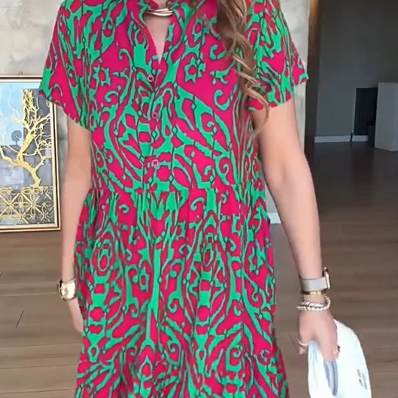 Jubilee | Printed Short Sleeve A-Line Maxi Dress