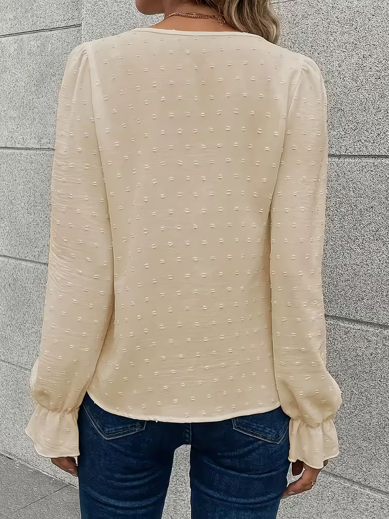 Rejina | Blouse with Lace-Trim V-Neck and Buttons