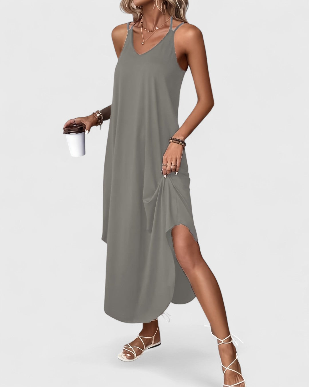 Tracie | Midi Dress V Neck Side Slit