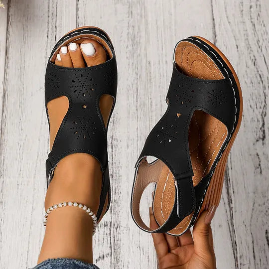 Setia | Wedge Sandals With Floral Cutout Design